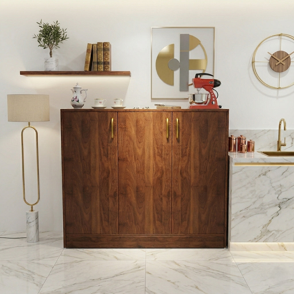 Spydercraft Accent Modern Storage Cabinet with Matte Finish and Premium Metal Handles| Color: Columbian Walnut| Multipurpose Cabinet