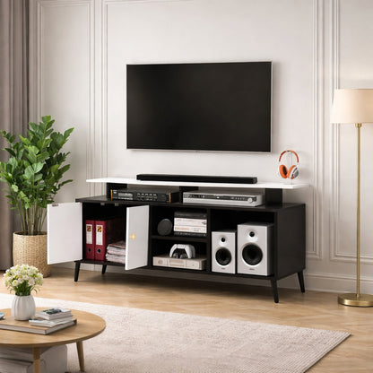 Spydercraft Modern Marbay TV Unit with Storage & Display Shelf – Space-Saving Entertainment Console in Black & White Finish