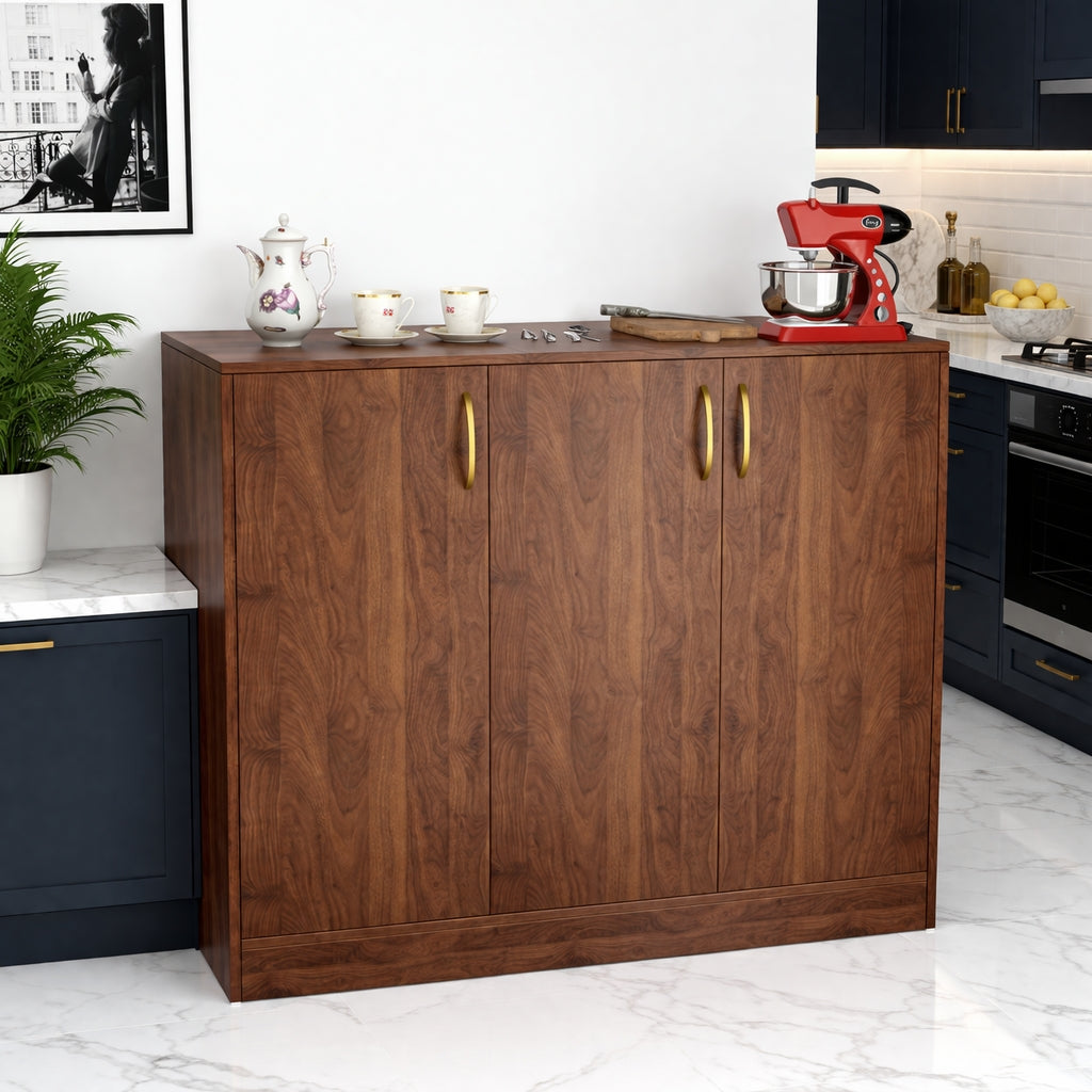 Spydercraft Accent Modern Storage Cabinet with Matte Finish and Premium Metal Handles| Color: Columbian Walnut| Multipurpose Cabinet