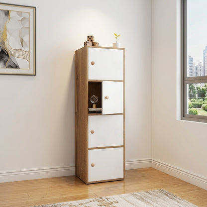 4-Tier Multipurpose Storage Cabinet – Compact Vertical Organizer (White & Canyon Oak Finish)