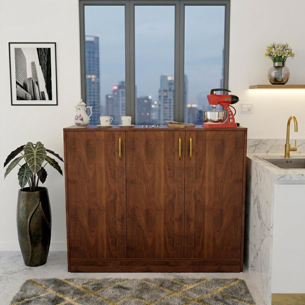 Spydercraft Accent Modern Storage Cabinet with Matte Finish and Premium Metal Handles| Color: Columbian Walnut| Multipurpose Cabinet