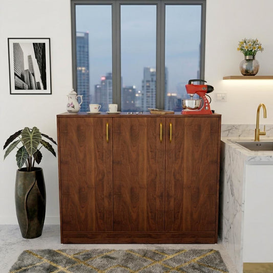 Spydercraft Accent Modern Storage Cabinet with Matte Finish and Premium Metal Handles| Color: Columbian Walnut| Multipurpose Cabinet