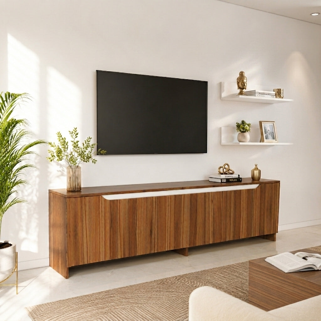 Spydercraft Modern Walnut TV Cabinet with Storage & Floating Shelves | 180 cm Entertainment Unit