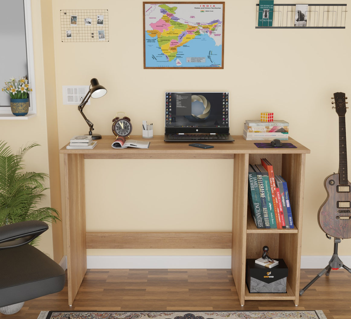 Spydercraft Orchid Study Table | Modern Study & Office Desk with Open Storage Shelves | Engineered Wood Writing Table for Home & Office | Canyon Oak Finish