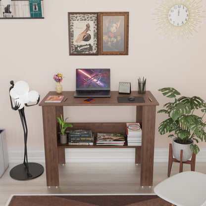 SPYDER CRAFT Genesis Engineered Wood Study Table with Storage Shelf in Columbian Walnut Finish | Modern Computer Desk for Home & Office