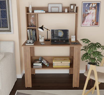SPYDER CRAFT Modern Engineered Wood Study Table with Bookshelf & Storage Shelves in Noce Lyon | Computer Desk for Home & Office