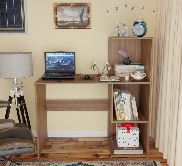 Spydercraft Tulip Study Table | Study & Office Desk with Storage Shelves | Engineered Wood Writing Table | Noce Lyon Finish