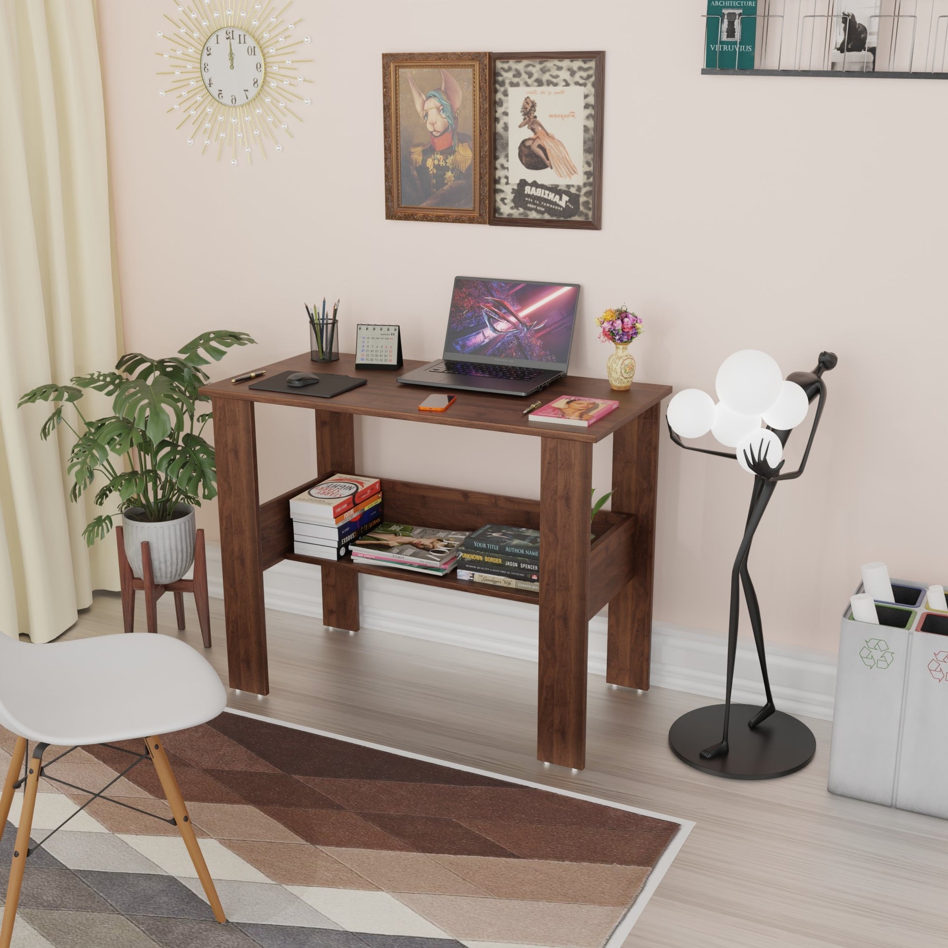 SPYDER CRAFT Genesis Engineered Wood Study Table with Storage Shelf in Columbian Walnut Finish | Modern Computer Desk for Home & Office