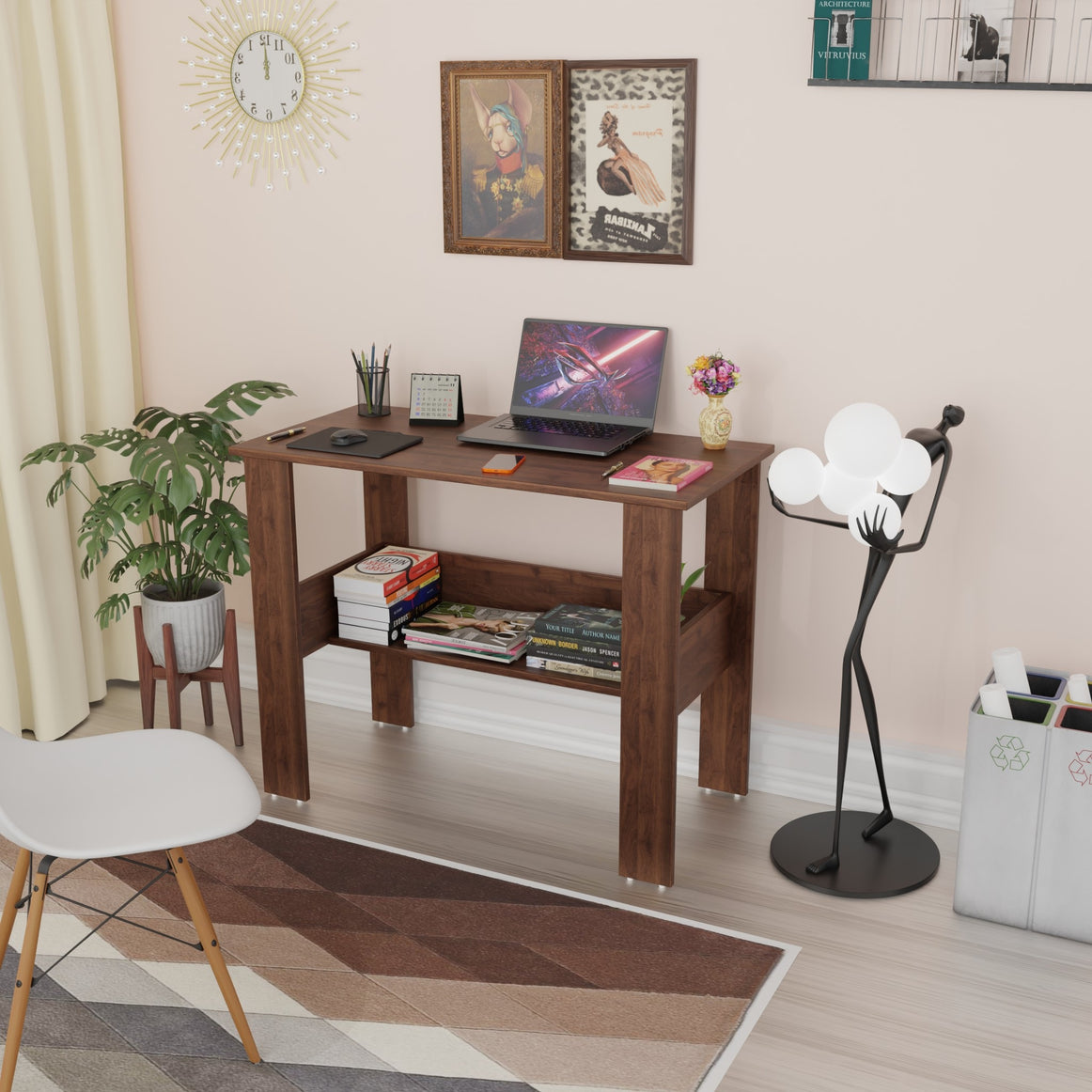 SPYDER CRAFT Genesis Engineered Wood Study Table with Storage Shelf in Columbian Walnut Finish | Modern Computer Desk for Home & Office