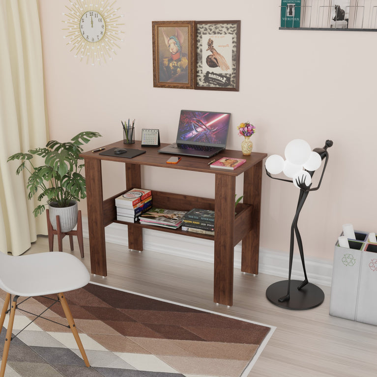 SPYDER CRAFT Genesis Engineered Wood Study Table with Storage Shelf in Columbian Walnut Finish | Modern Computer Desk for Home & Office