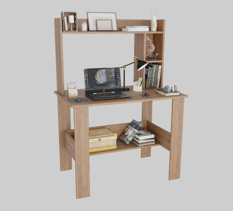 SPYDER CRAFT Modern Engineered Wood Study Table with Bookshelf & Storage Shelves in Noce Lyon | Computer Desk for Home & Office