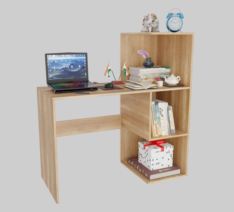 Spydercraft Tulip Study Table | Modern Study & Office Desk with Open Storage Shelves | Engineered Wood Writing Table for Home & Office | Canyon Oak Finish