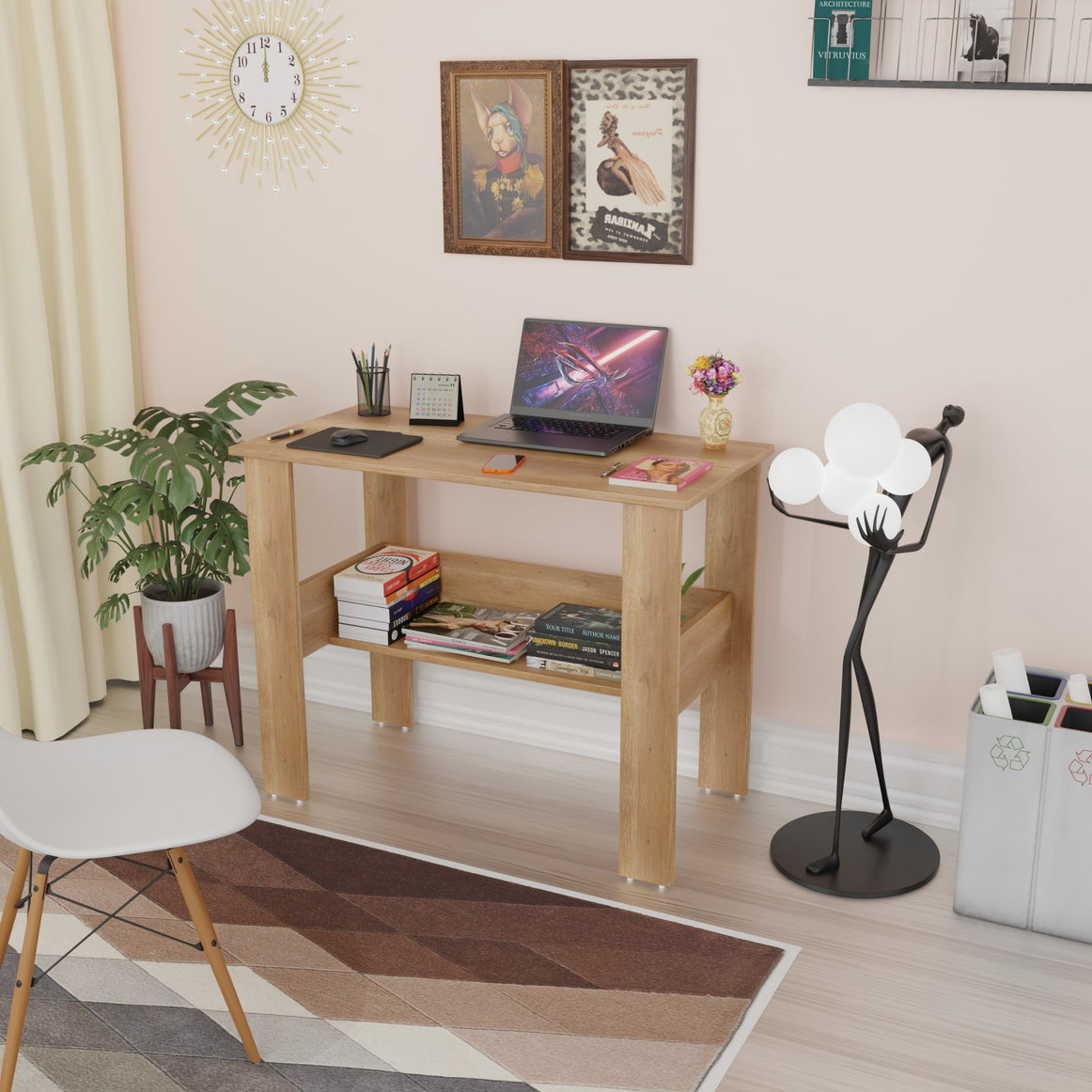 SPYDER CRAFT Genesis Engineered Wood Study Table with Storage Shelf in Canyon Oak Finish | Modern Computer Desk for Home & Office