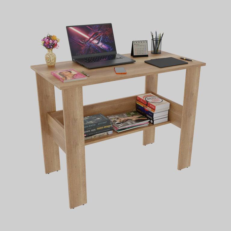 SPYDER CRAFT Genesis Engineered Wood Study Table with Storage Shelf in Canyon Oak Finish | Modern Computer Desk for Home & Office