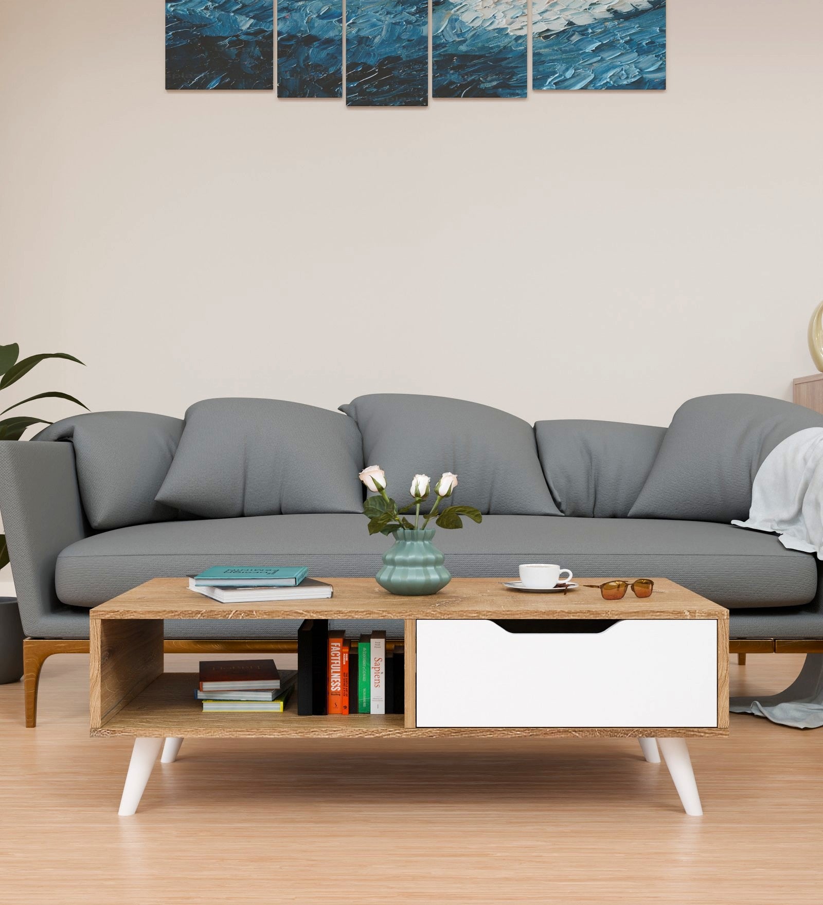 Spydercraft Matte FInish Cozy Castle Coffee Table| Color: Canyon oak and white| Do- It-Yourself Product