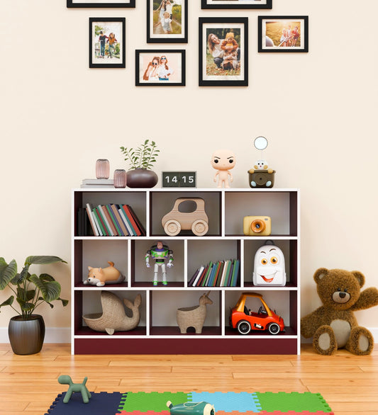 Spydercraft Matte Finish 10 Cube Book Shelf|10-Cube Bookshelf – Burgundy & White Modern Storage Organizer for Home & Office| Do- It- Yourself Product