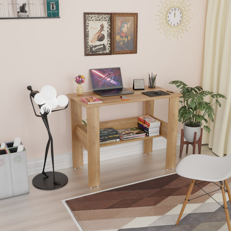 SPYDER CRAFT Genesis Engineered Wood Study Table with Storage Shelf in Canyon Oak Finish | Modern Computer Desk for Home & Office