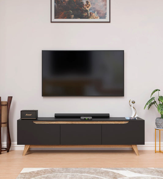 SPYDERCRAFT Matte Finish D3 Only cabinet| TV Entertainment Unit| Color: Black and Canyon Oak| Do-It- Yourself Product