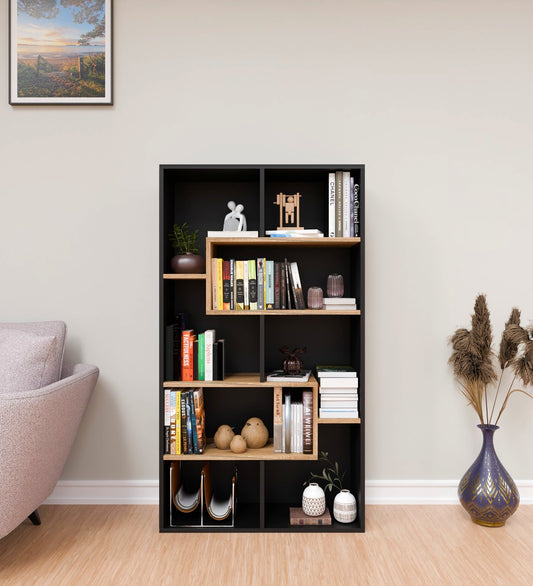 Spydercraft Matte Finish Beni Bookshelf| Color: Black and Canyon Oak| Do- It- Yourself product