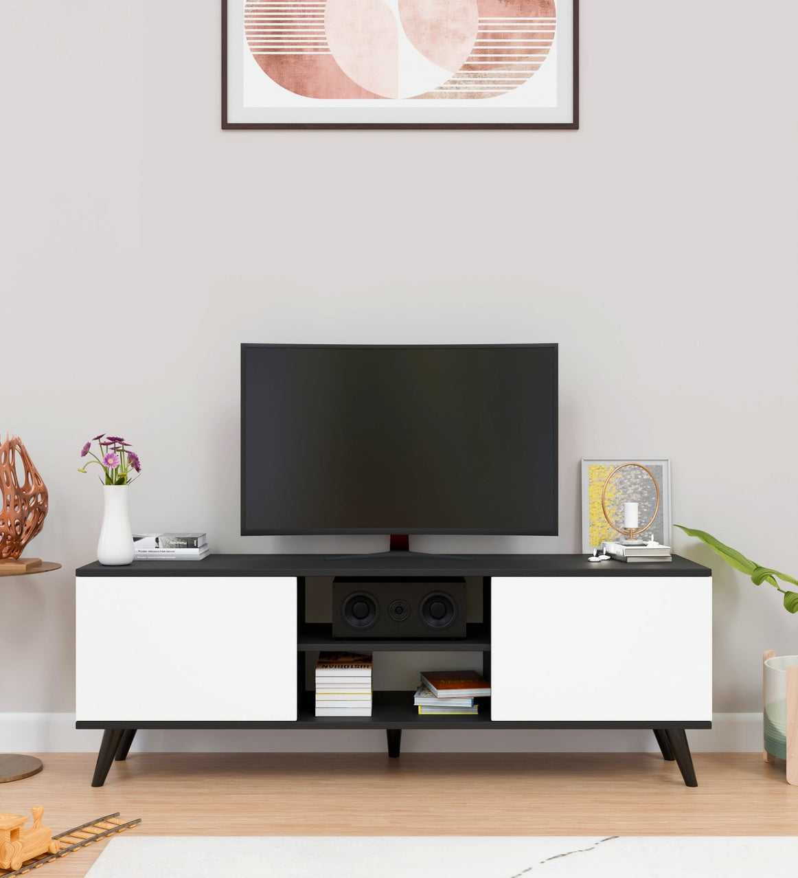 Spydercraft Matte Finish W-Live TV Unit| Color: Black and White| Do- It-Yourself Product