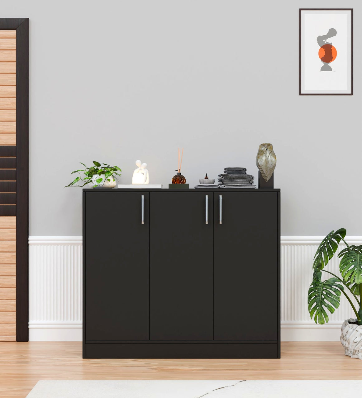 Spyder Craft Buffet Cabinet with Storage, Accent Storage Cabinet with Doors and Shelves, Sideboard Cabinet for Kitchen, Living Room, Color - Black 3-Door Storage Cabinet, Size,1 Year Warranty Covered