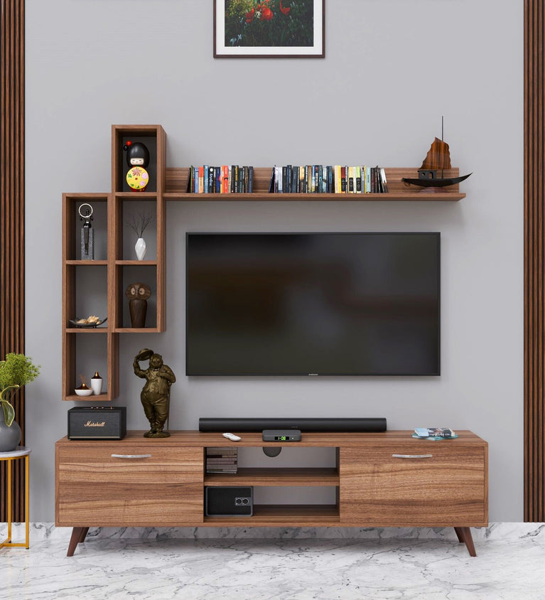 Spyder Craft A5 Tv Unit With Wall Shelf Tv Stand With Bookshelf Wall Mounted Shelves Modern Standing Basket Walnut - Noce Lyon M16