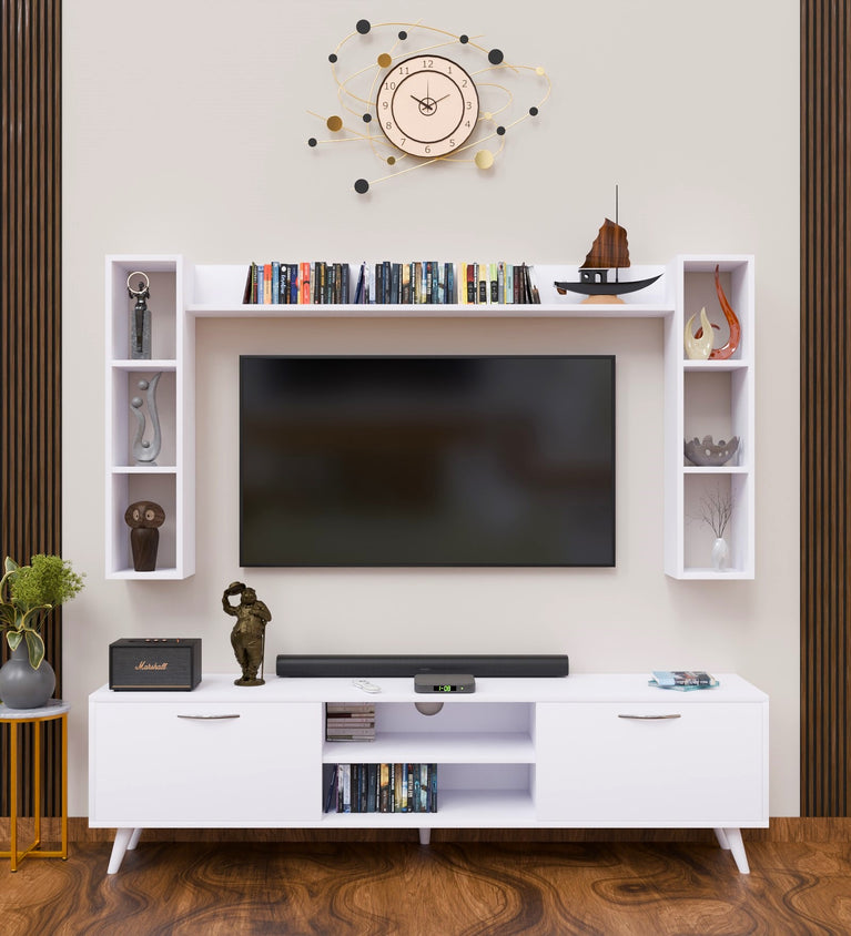 SPYDERCRAFT Matte Finish M5 TV Entertainment Unit with Shelves| Color: White| Do- It- Yourself Product