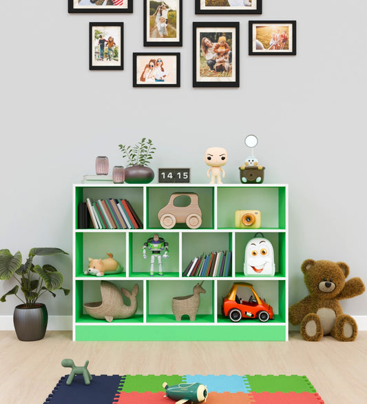 Spydercraft Matte Finish 10 Cube Book Shelf|10-Cube Bookshelf – Green & White Modern Storage Organizer for Home & Office| Do- It- Yourself Product