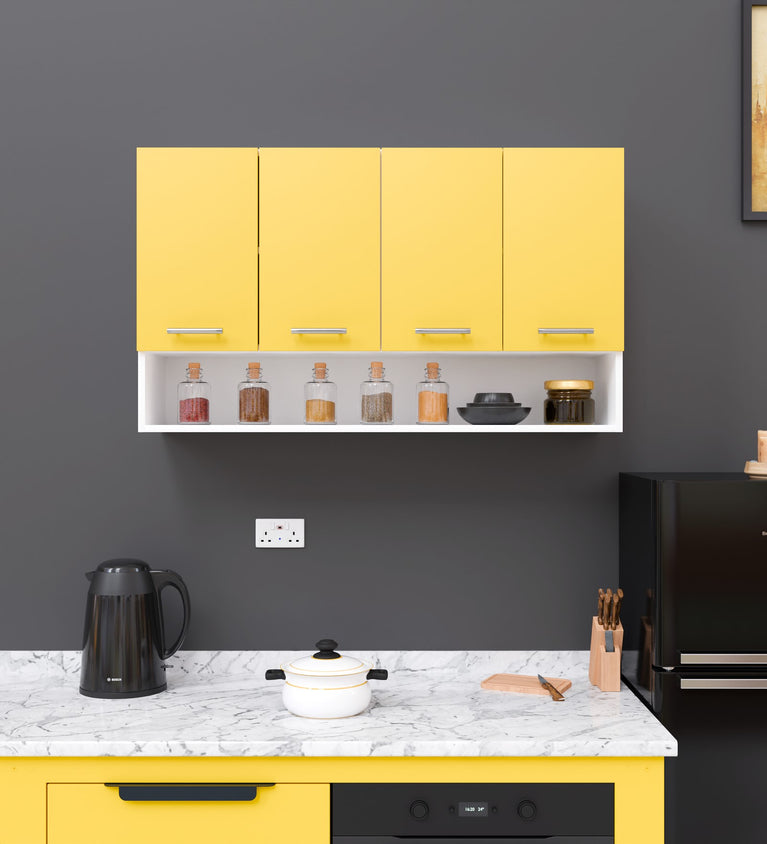 SPYDERCRAFT Matte Finish Myra (Foor-Door) Kitchen Cabinet| Color: Yellow and White| Do-It-Yourself Product