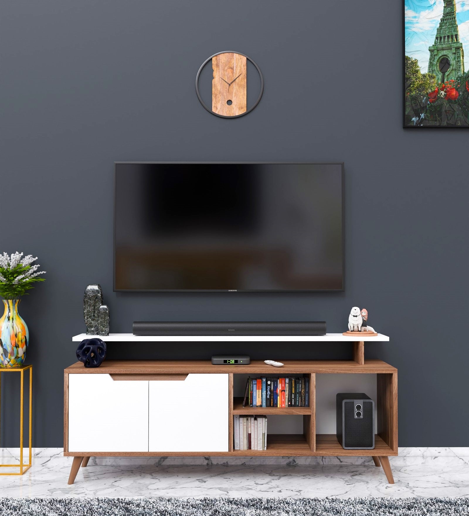 SpyderCraft Matte Finish Rhodium TV Unit| Stylish Modern Wooden TV