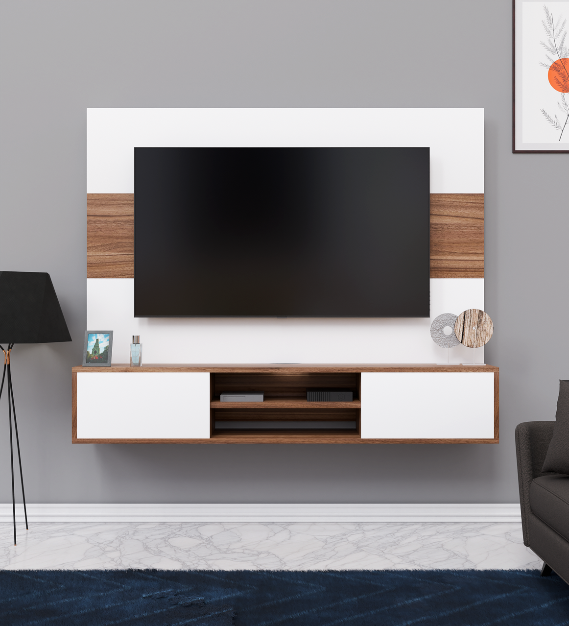 Spyder Craft Matte Finish Christie TV Unit Wall Mounted with Shelf for Living Room| Bedroom|Drawing Room Color: White & Noce Lyon || Assembly-DIY (Do-It-Yourself)