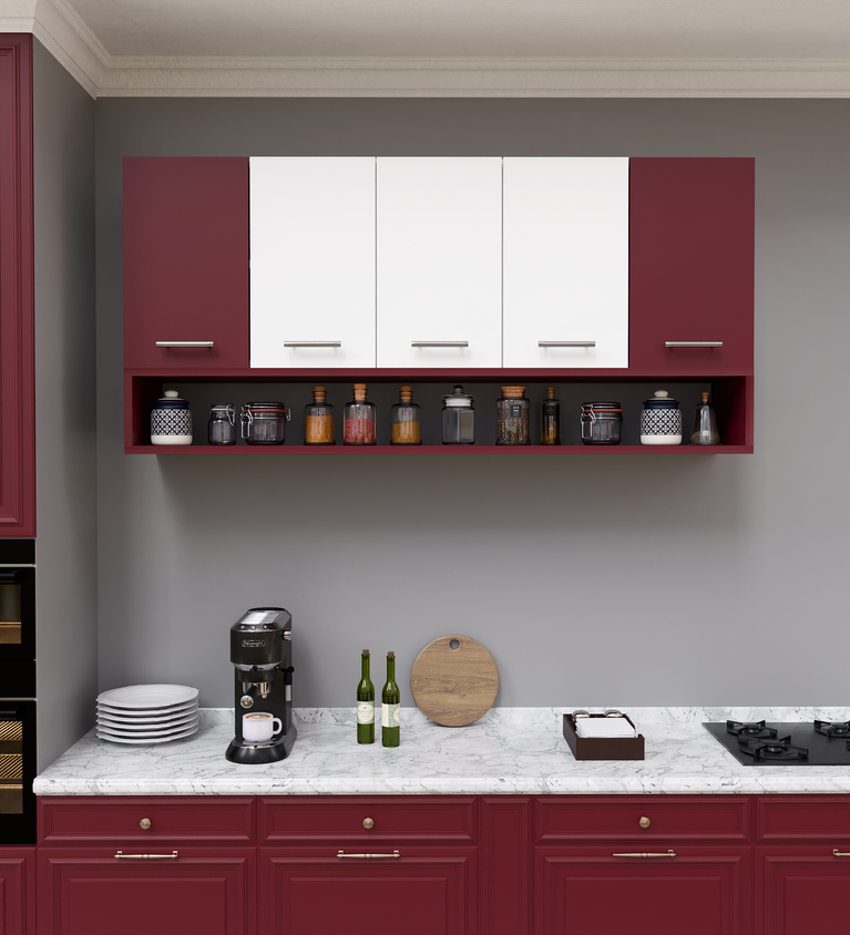 Spyder Craft 5 Door Matte Finish Merlin Kitchen Cabinet for Office|Hall |Kitchen Wall Mounted Cabinet for Kitchen |Living Room| Color:-Burgundy & White|| Assembly-DIY (Do-It-Yourself)