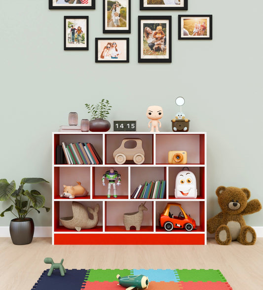 Spydercraft Matte Finish 10 Cube Book Shelf|10-Cube Bookshelf – Red & White Modern Storage Organizer for Home & Office| Do- It- Yourself Product