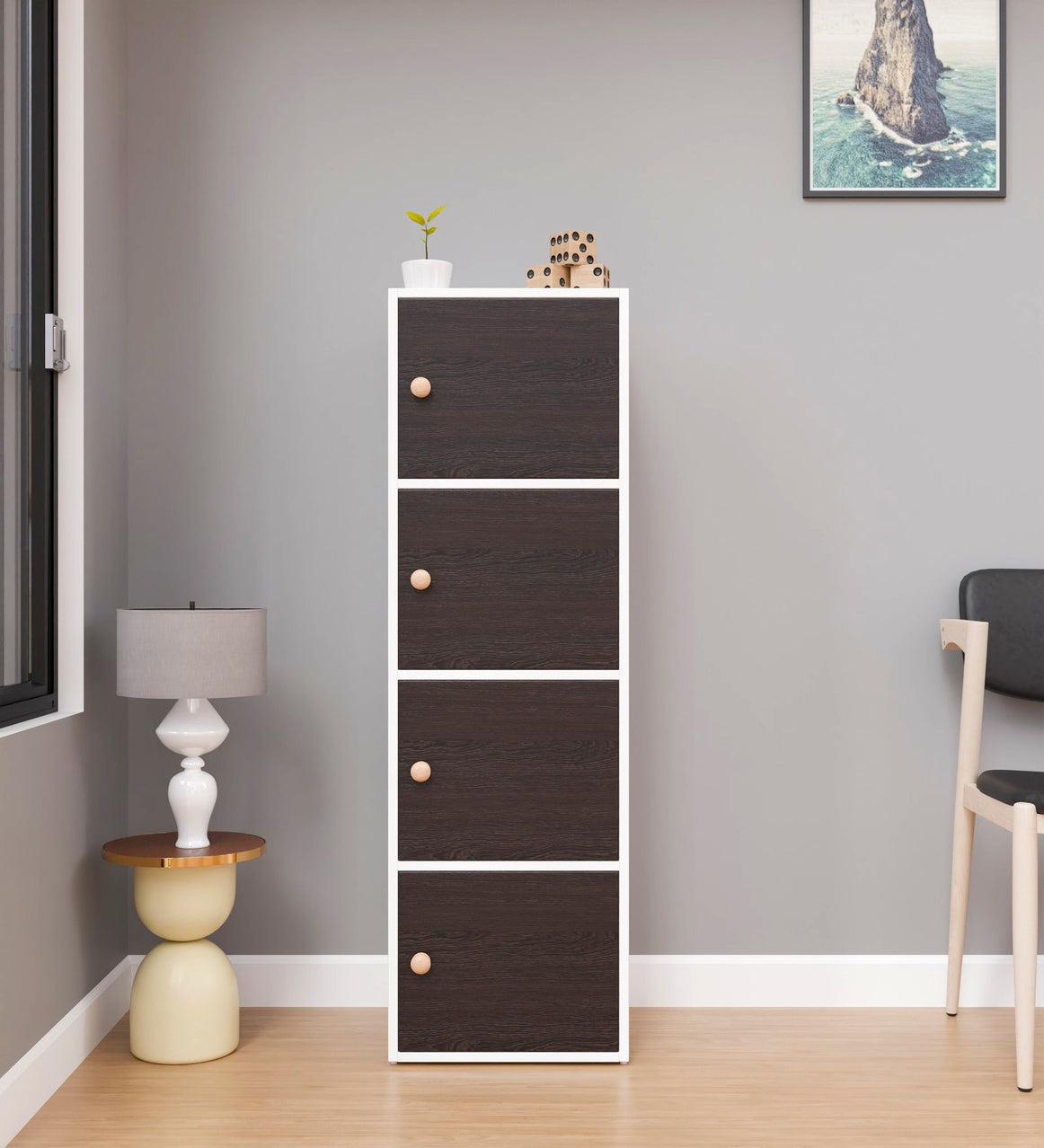 SpyderCraft Matte Finish Corso Multipurpose Storage Cabinet| Corso 4-Door Storage Cabinet – Wenge Brown & White Wooden Organizer| Do-It-Yourself Product