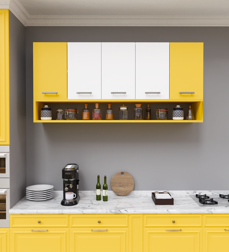 Spyder Craft 5 Door Matte Finish Merlin Kitchen Cabinet for Office|Hall |Kitchen Wall Mounted Cabinet for Kitchen |Living Room| Color:-Yellow & White|| Assembly-DIY (Do-It-Yourself)