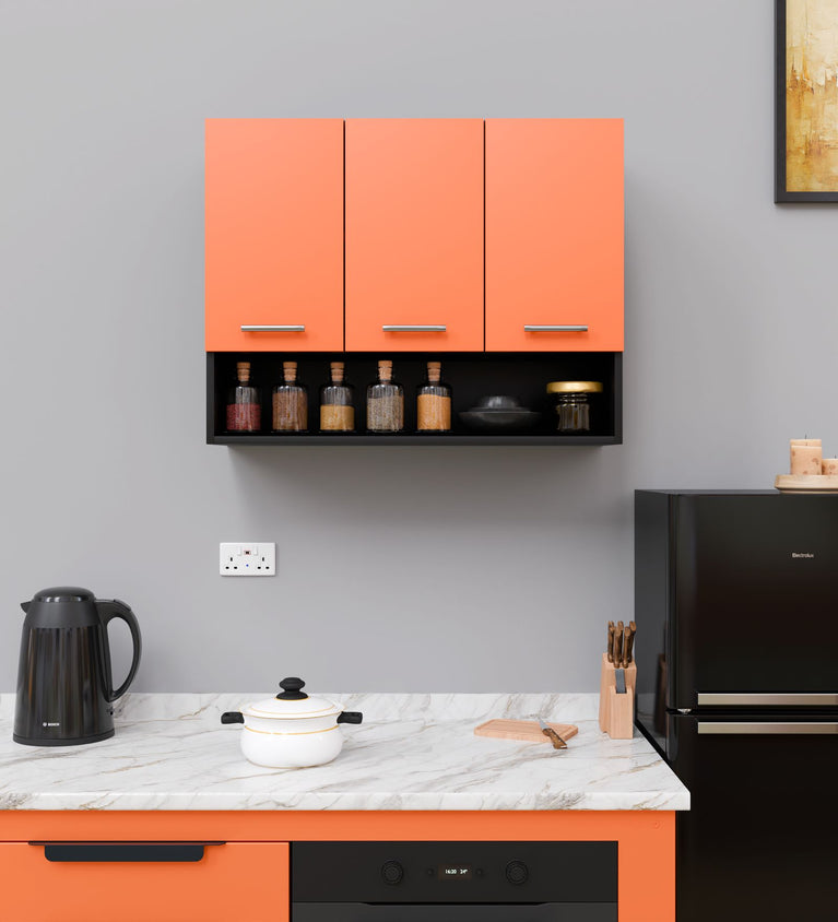 SPYDERCRAFT Matte Finish Blitz (Three-Door) Kitchen Cabinet| Color: Saffron and Black| Do-It-Yourself Product