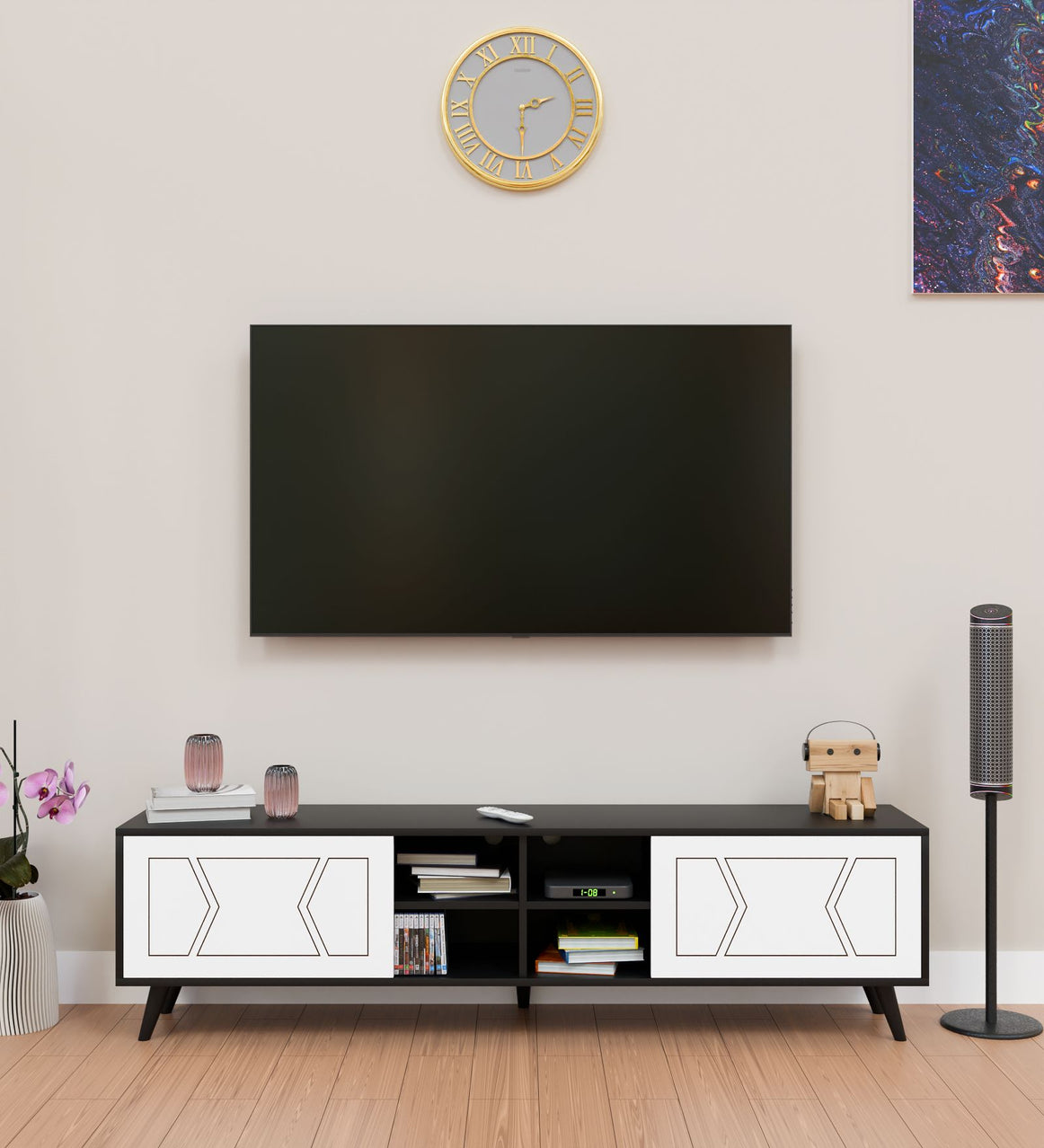 Spydercraft Matte Finish Flaire TV Unit| Color: Black and White| Do- It- Yourself Product