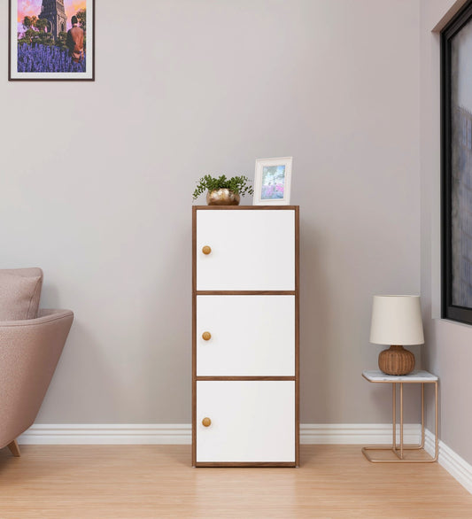 Spydercraft Matte Finish Dorio Multipurpose Storage Floor Mounted Cabinet| Modern 3-Door Storage Cabinet – Noce Lyon & White Wooden Organizer| Do-IT-Yourself Product