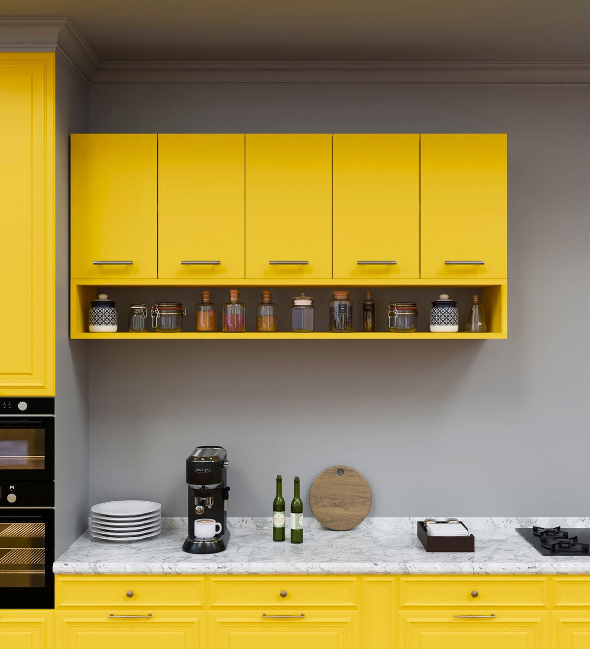 SPYDERCRAFT Matte Finish Merlin Kitchen Cabinet| Color: Yellow and White| Do-It-Yourself Product