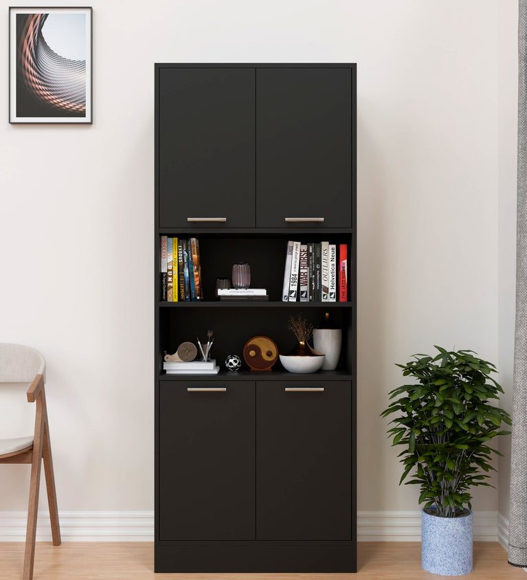 Spydercraft Matte Finish Cozy Castle Multipurpose Cabinet| Modern Multipurpose Storage Cabinet with Shelves – Elegant Black Finish| Color: Black| Do- It- Yourself Product