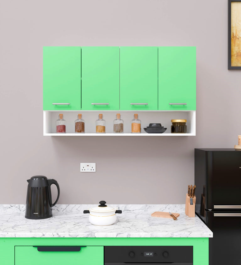 SPYDERCRAFT Matte Finish Myra (Four- Door) Kitchen Cabinet| Color: Green and White| Do-It-Yourself Product