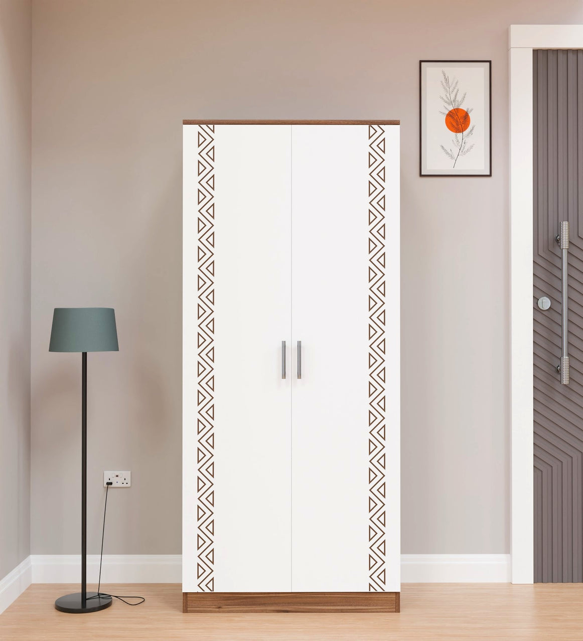 SpyderCraft Matte Finish Zircon Tribal Pattern 2-Door Noce Lyon and White Wardrobe| Color: Noce Lyon and White| Do-It-Yourself Product