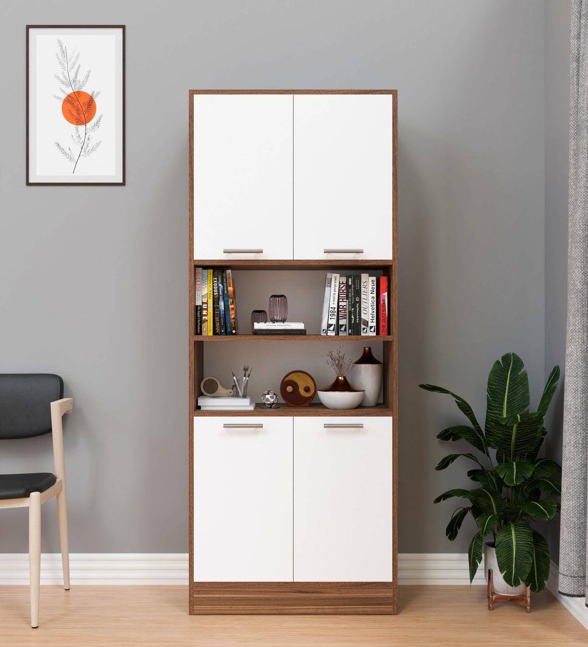 Spydercraft Matte Finish Cozy Castle Multipurpose Cabinet| Modern Multipurpose Storage Cabinet with Shelves – Elegant Black Finish| Color: Noce Lyon and White| Do- It- Yourself Product
