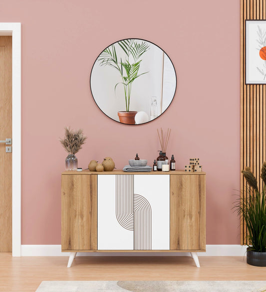 Spyder Craft Marcos Multi Purpose Five Door Buffet Console Cabinet, Geometric TV Stand with Open Shelves : Show Off Your Decor & Keep Your Electronics Organized, Easy to Assemble, 1 Year Warranty