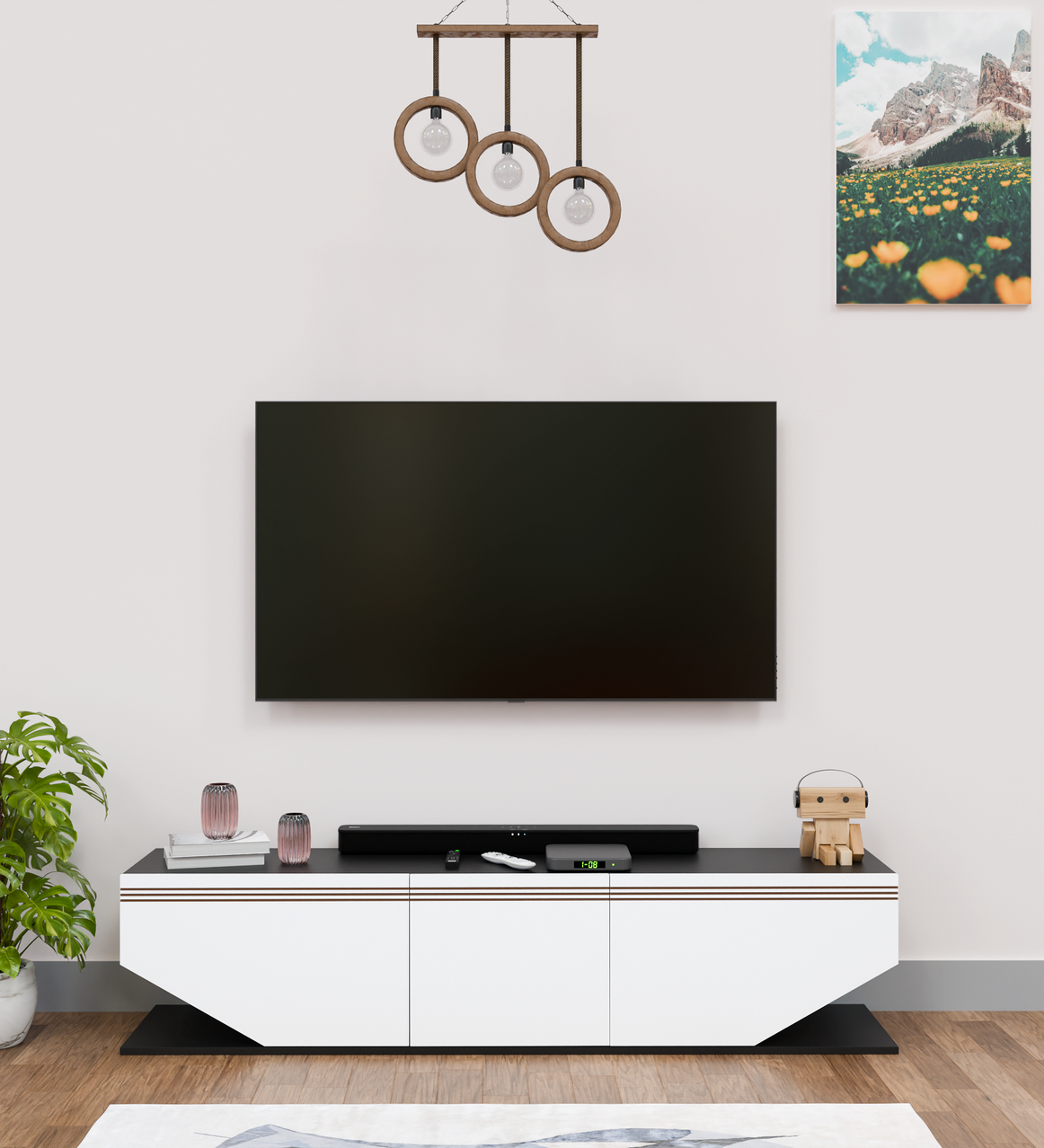 Spydercraft Matte Finish Agarita TV Unit| Color: Black and White| Do- It- Yourself Product
