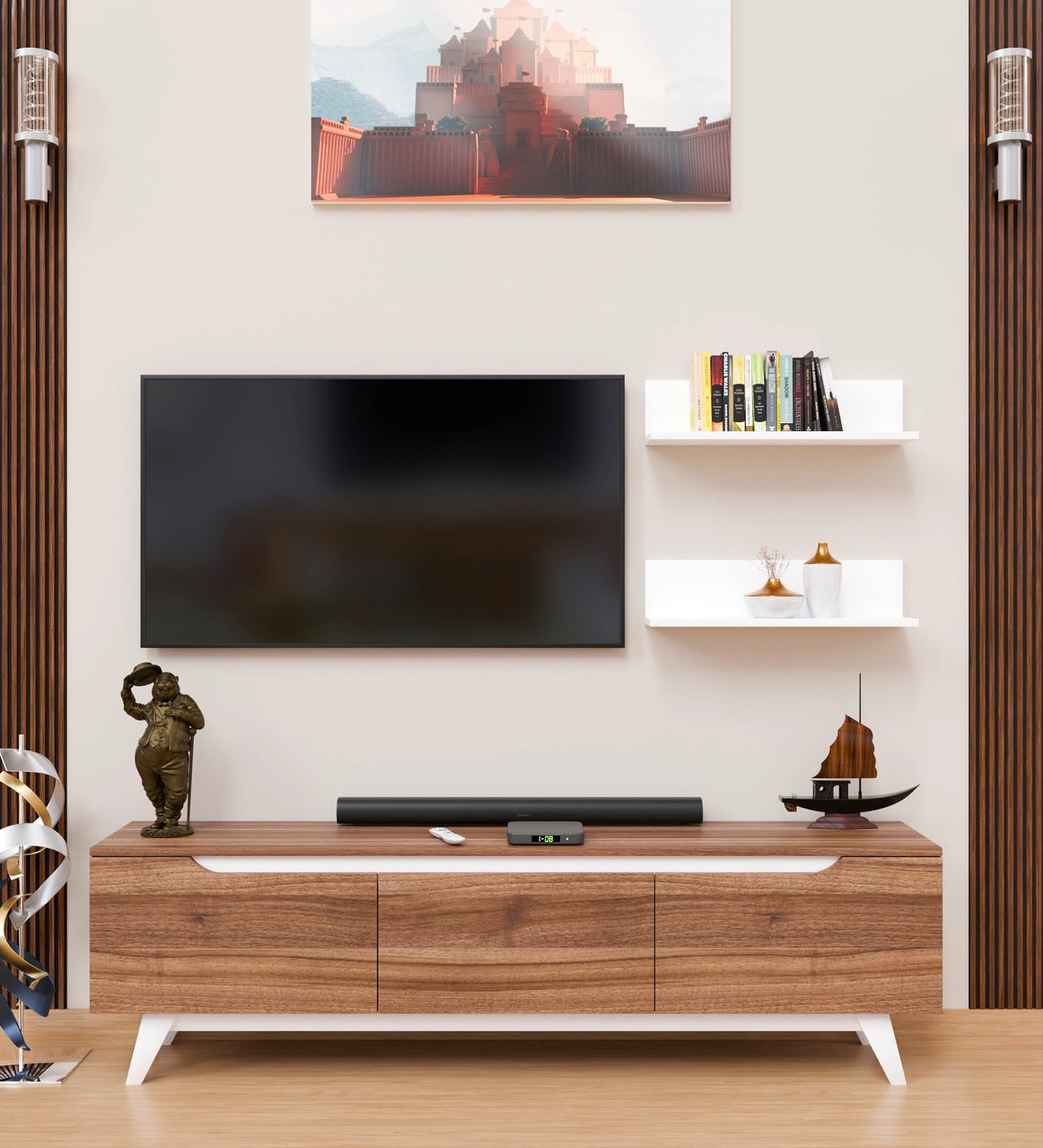 Spyder Craft D1 Tv Unit Modern Free Standing Tv Stand 180 cm Miniature Walnut - White