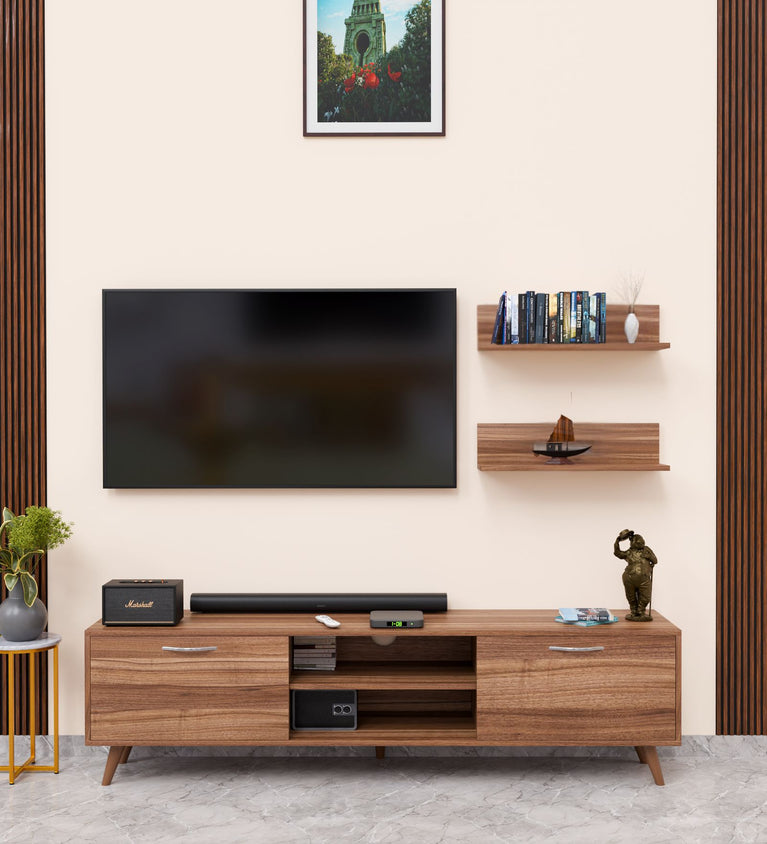 Spyder Craft A9 Tv Unit With Wall Shelf Tv Stand With Bookshelf Wall Mounted With Shelf Modern Leg 180 cm Miniature Walnut M23