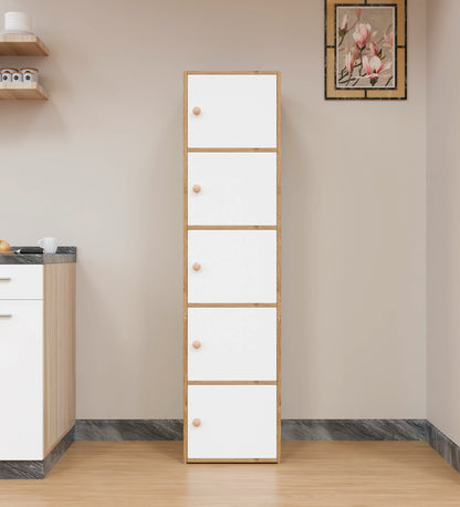 Spyder Craft Wooden Cabinet - Five Tier Engineered Wood Storage Cabinet for Living Room, Space Saving Furniture for Home, Office, Kitchen, Color Oak -White -L 38 x B 38 x H 165.5 cm 1 Year Warranty