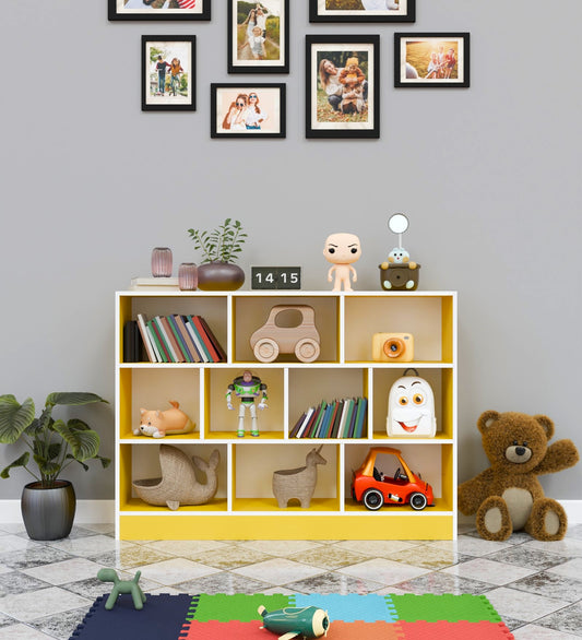 Spydercraft Matte Finish 10 Cube Book Shelf|10-Cube Bookshelf – Yellow & White Modern Storage Organizer for Home & Office| Do- It- Yourself Product