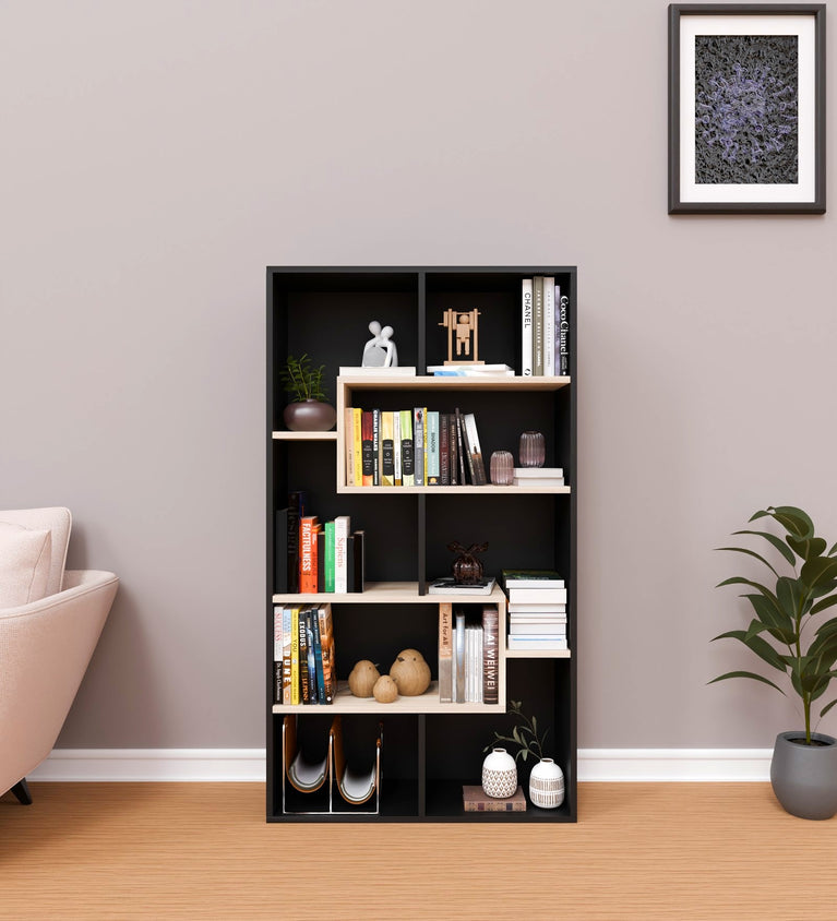 Spydercraft Matte Finish Beni Bookshelf| Color: Black and Asian Walnut Light| Do- It- Yourself product